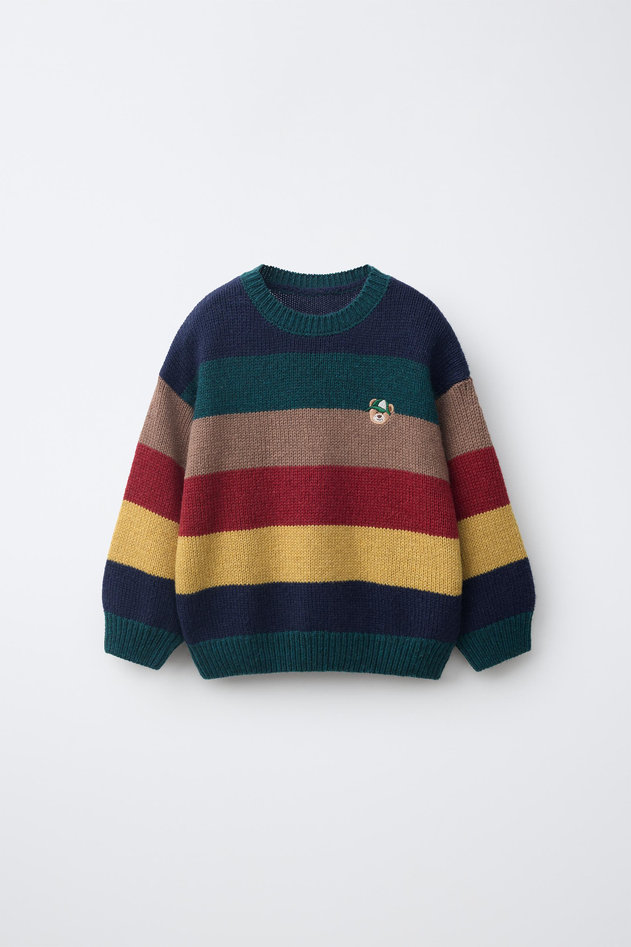 WOOL-BLEND STRIPED EMBROIDERED BEAR JUMPER | Zara US