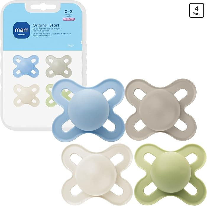 MAM Original Start Baby Pacifiers 0-3 Months, BPA-Free Skin Soft Silicone Nipple, Glows in The Da... | Amazon (US)