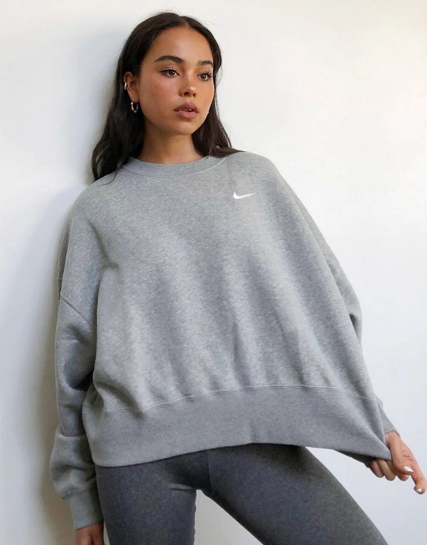 Nike mini swoosh oversized boxy grey sweatshirt | ASOS (Global)