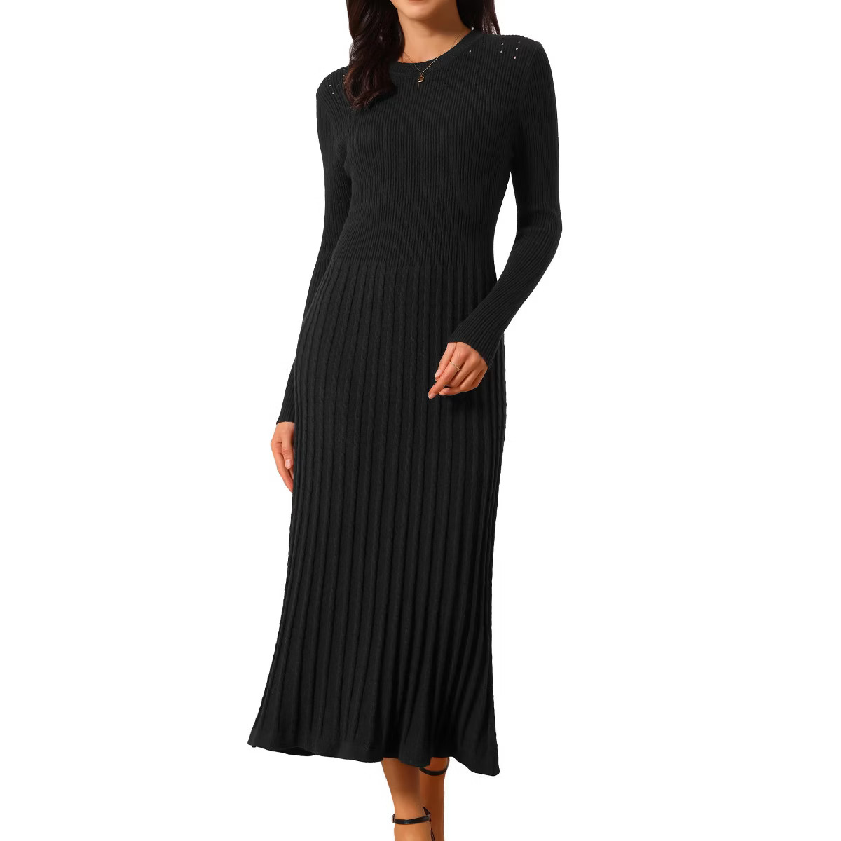 INSPIRE CHIC Women's Crewneck Knit Long Sleeve Midi Ribbed A-Line Sweater Dress | Target