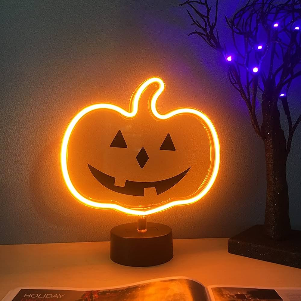 Orange Glowing Pumpkin Neon Sign, Pumpkin Lights Halloween Decor,Halloween Pumpkin Table Neon Lig... | Amazon (US)