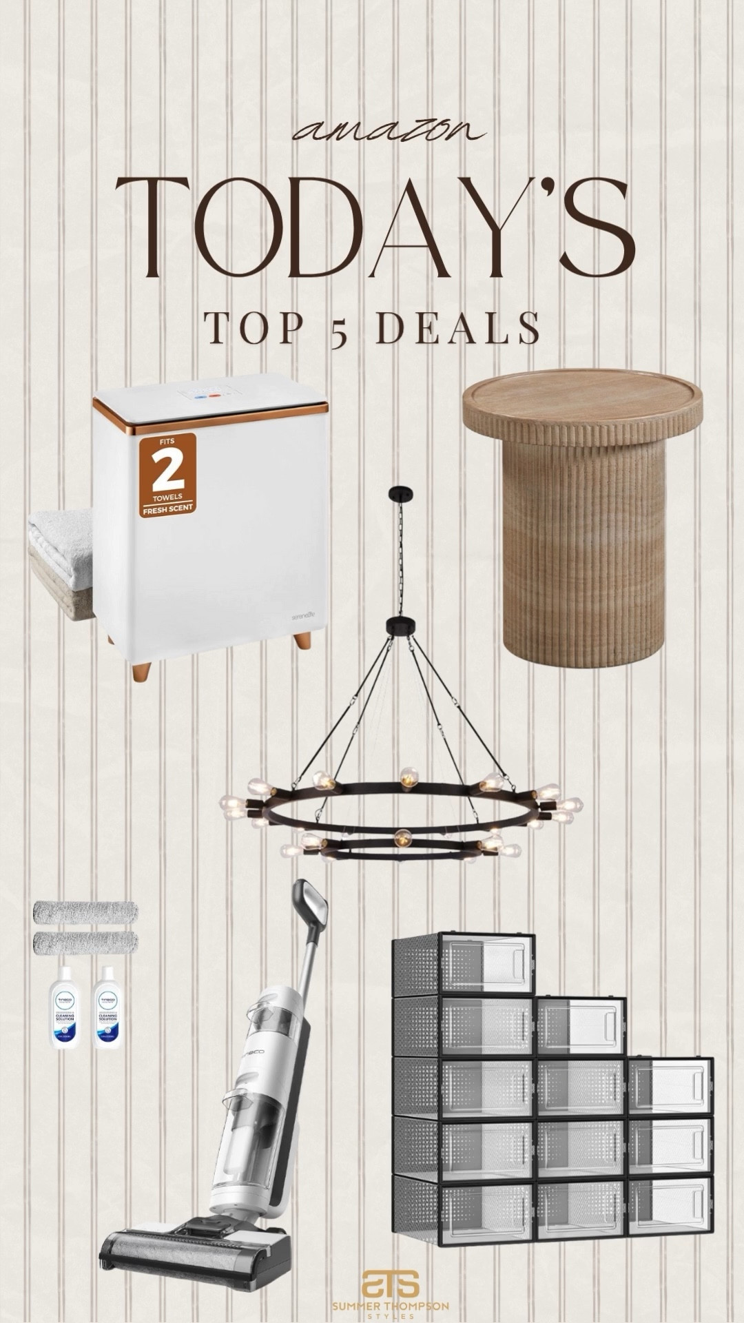 Today’s top 5 deals! 

Towel warmer. Side table. Light fixture. Vacuum mop. Shoe organization. Amazon. Daily deals. Trending. Best sellers. Viral  

#LTKCyberWeek #LTKSaleAlert #LTKHome