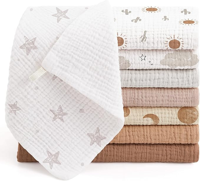 Bearmoss 8 Pack Muslin Squares Cloths 100% Cotton Baby Burp Cloth Washcloths 25x25CM Large Ultra-... | Amazon (US)