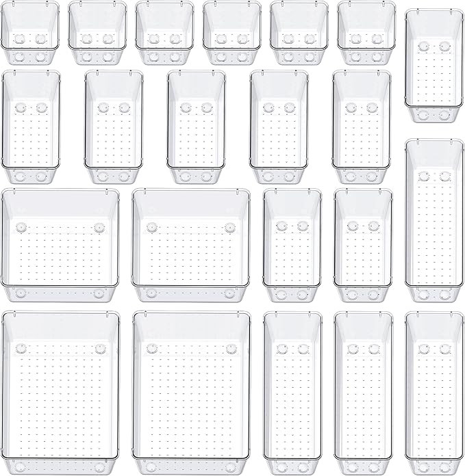 SMARTAKE 22-Piece Drawer Organizer with Non-Slip Silicone Pads, 5-Size Clear Desk Drawer Organize... | Amazon (US)