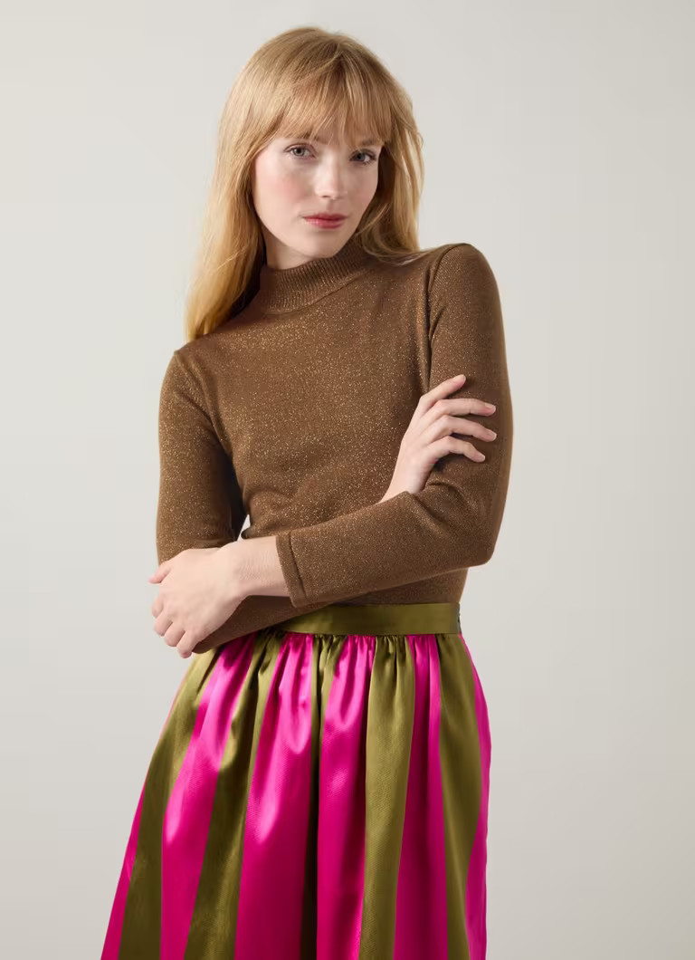 Sadie Olive Turtle Neck Metallic Knit Top | L.K. Bennett (UK)