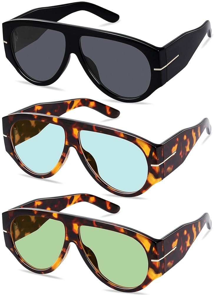 Oversized Retro Aviator Sunglasses for Women Men Trend 70s Thick Classic Vintage Style Sun Glasse... | Amazon (US)