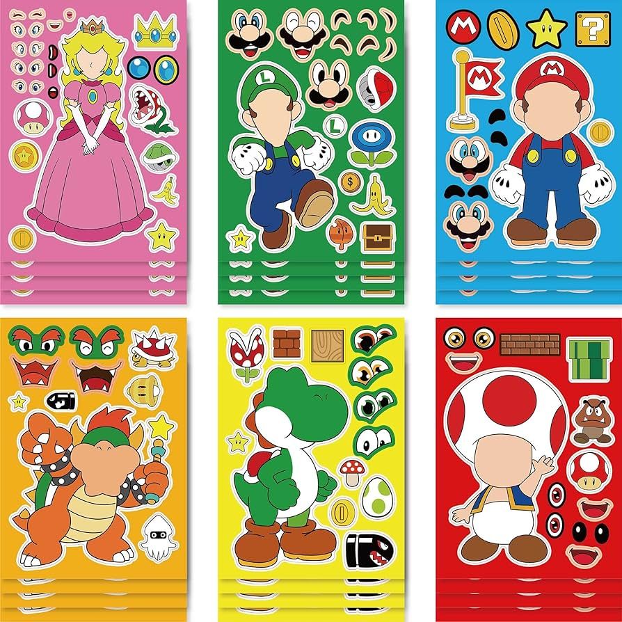 36 Sheets Mario Make A Face Stickers, Make Your Own Mario Stickers, 6 Designs Characters Mario St... | Amazon (US)