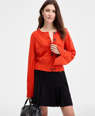 Women's Split-Cuff Crewneck Cropped Cardigan, Macy's Exclusive | Macy's