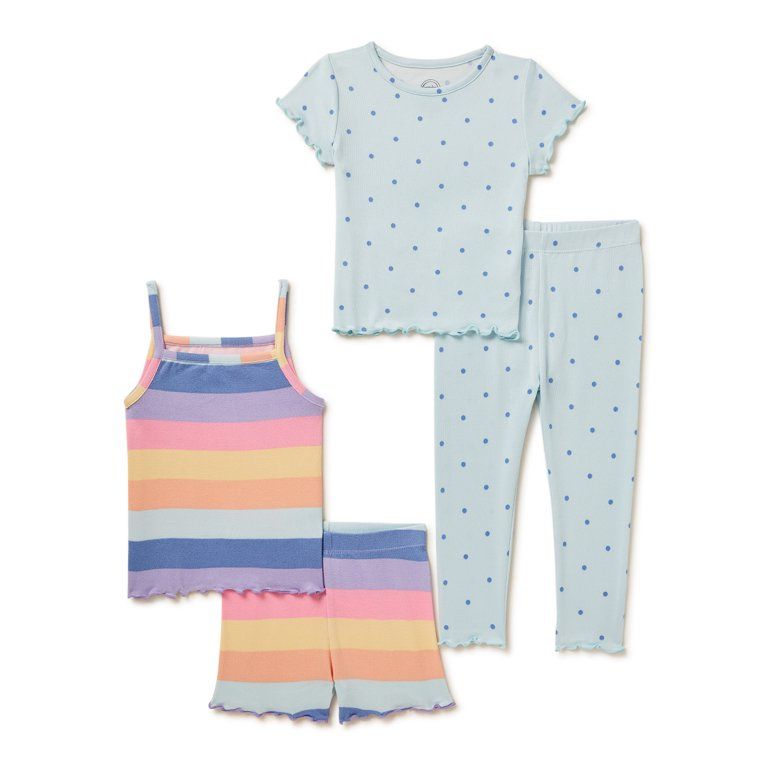 Wonder Nation Baby and Toddler Girls Hacci Knit Pajama Set, 4-Piece, Sizes 12M-5T | Walmart (US)