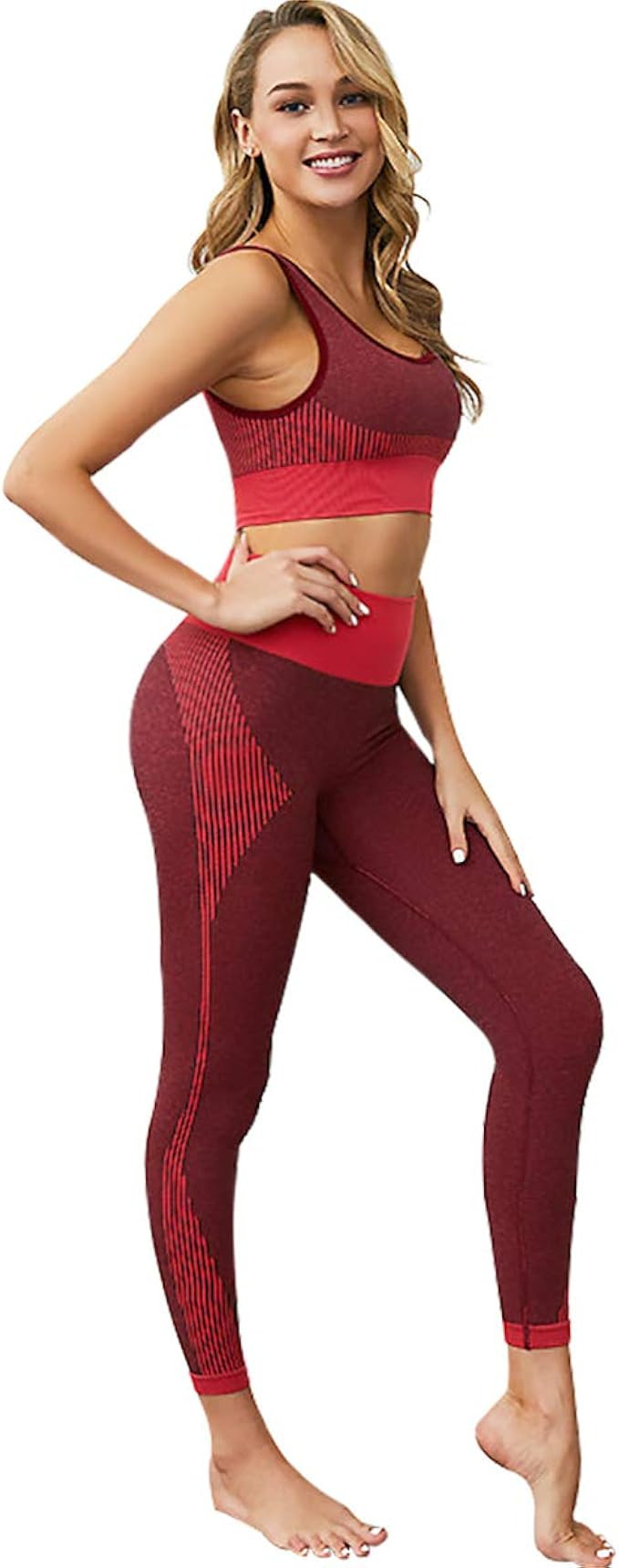 Jetjoy Exercise Outfits for Women 2 Pieces Ribbed Seamless Yoga Outfits Sports Bra and Leggings S... | Amazon (US)