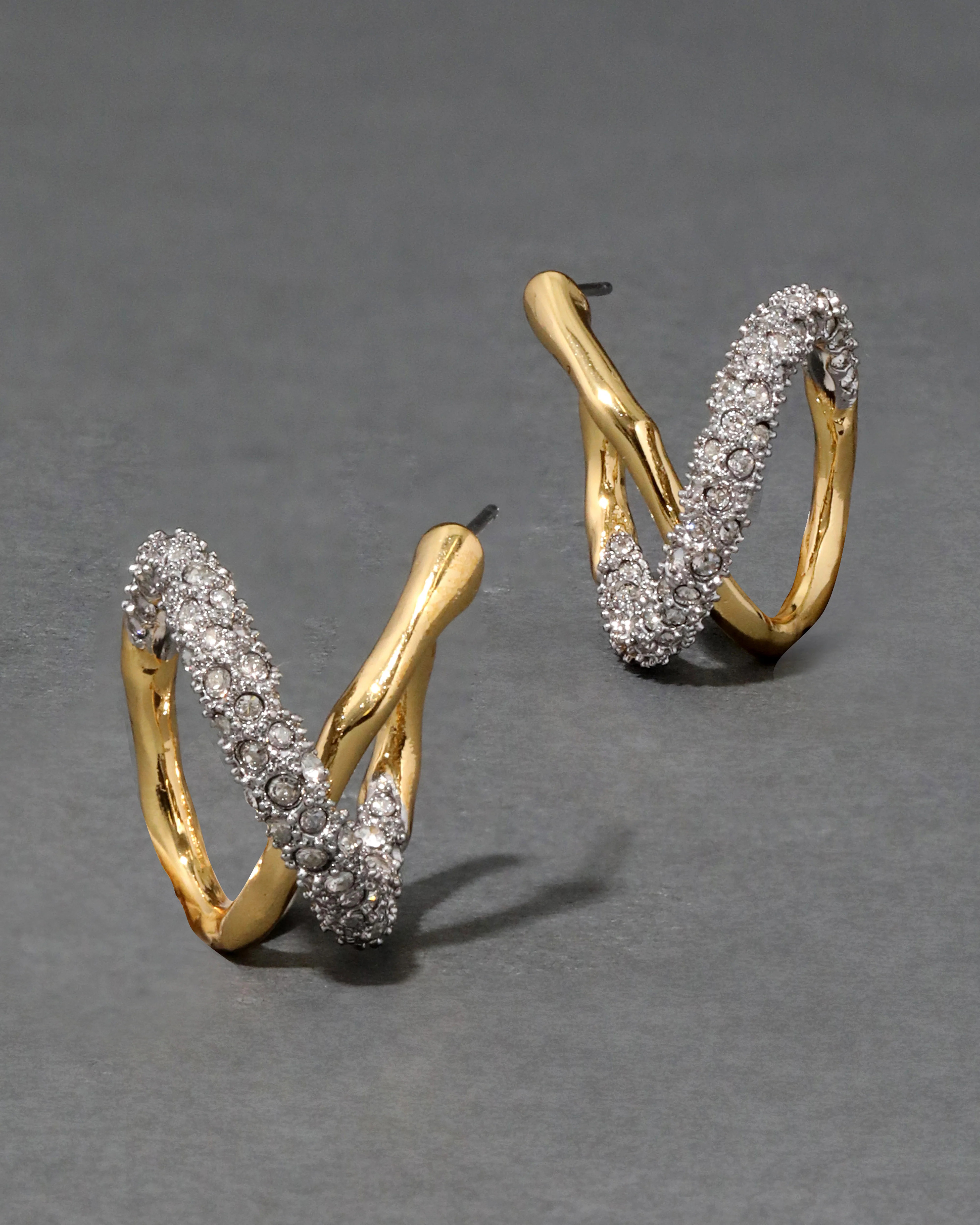 Alexis Bittar Solanales Twisted Orbit Hoop Earrings Gold in Gold/Silver | Statement Jewelry from Alexis Bittar | Alexis Bittar