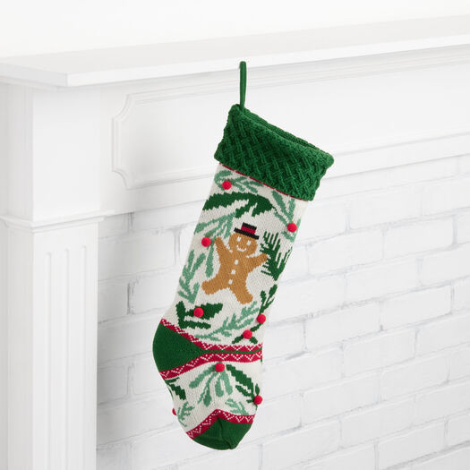Green and White Knit Gingerbread Man Christmas Stocking by World Market | World Market