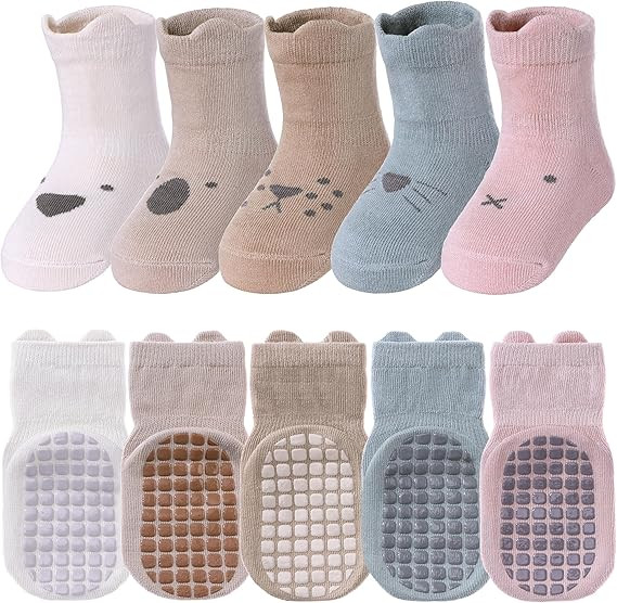 TRUEHAN 5 Pairs Toddler Non Slip Socks with Grips Baby Socks for Kids Girls Boys | Amazon (US)