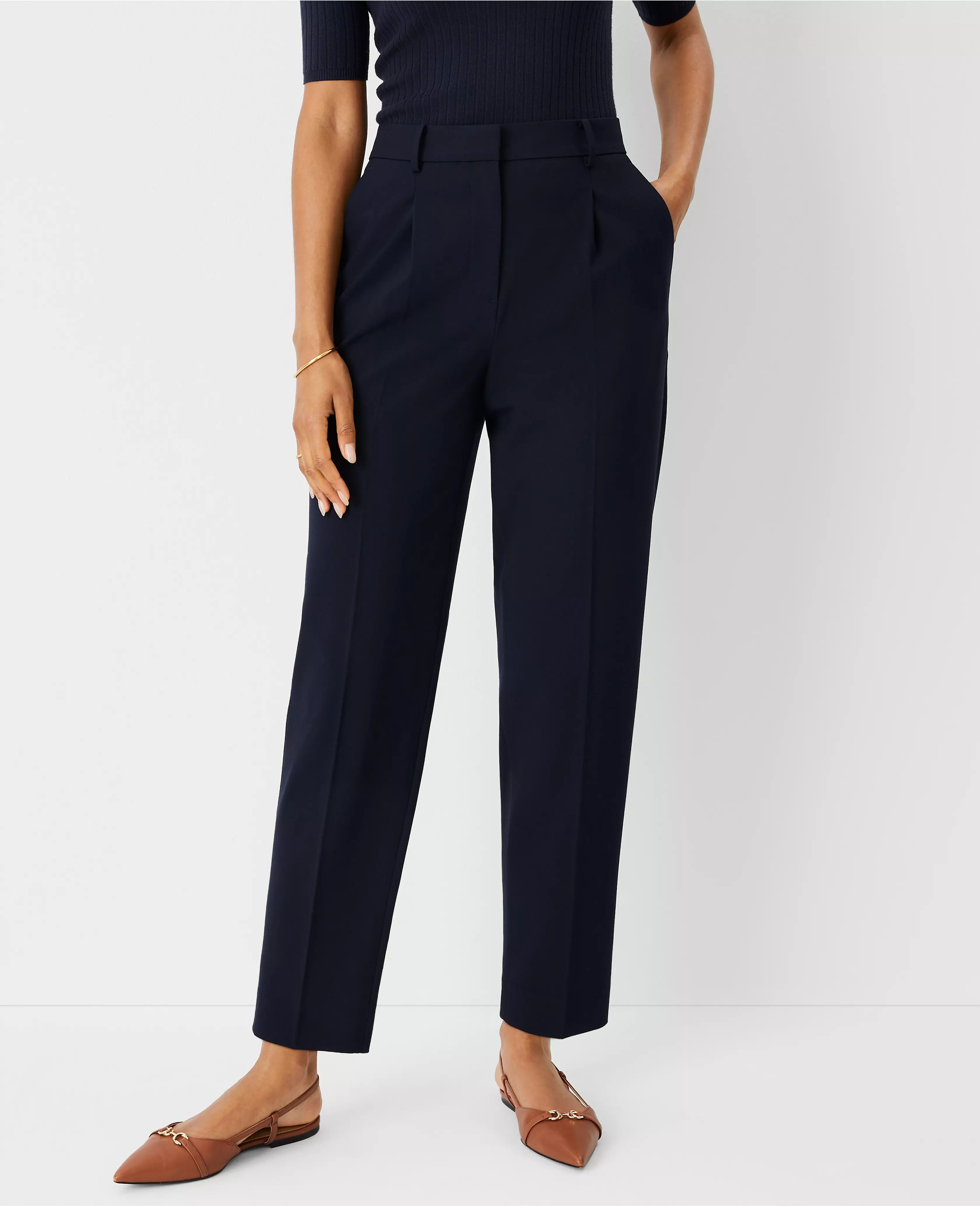 The High Rise Pleated Taper Pant in Seasonless Stretch | Ann Taylor (US)
