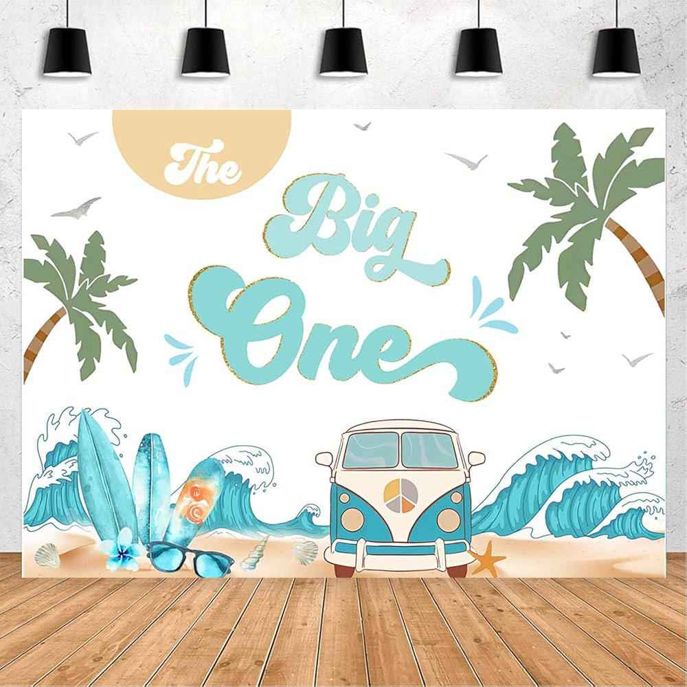 Boy The Big One Surfing 1st Birthday Backdrop Retro Boy Surf Van Surfboard Beach Party Background... | Amazon (US)