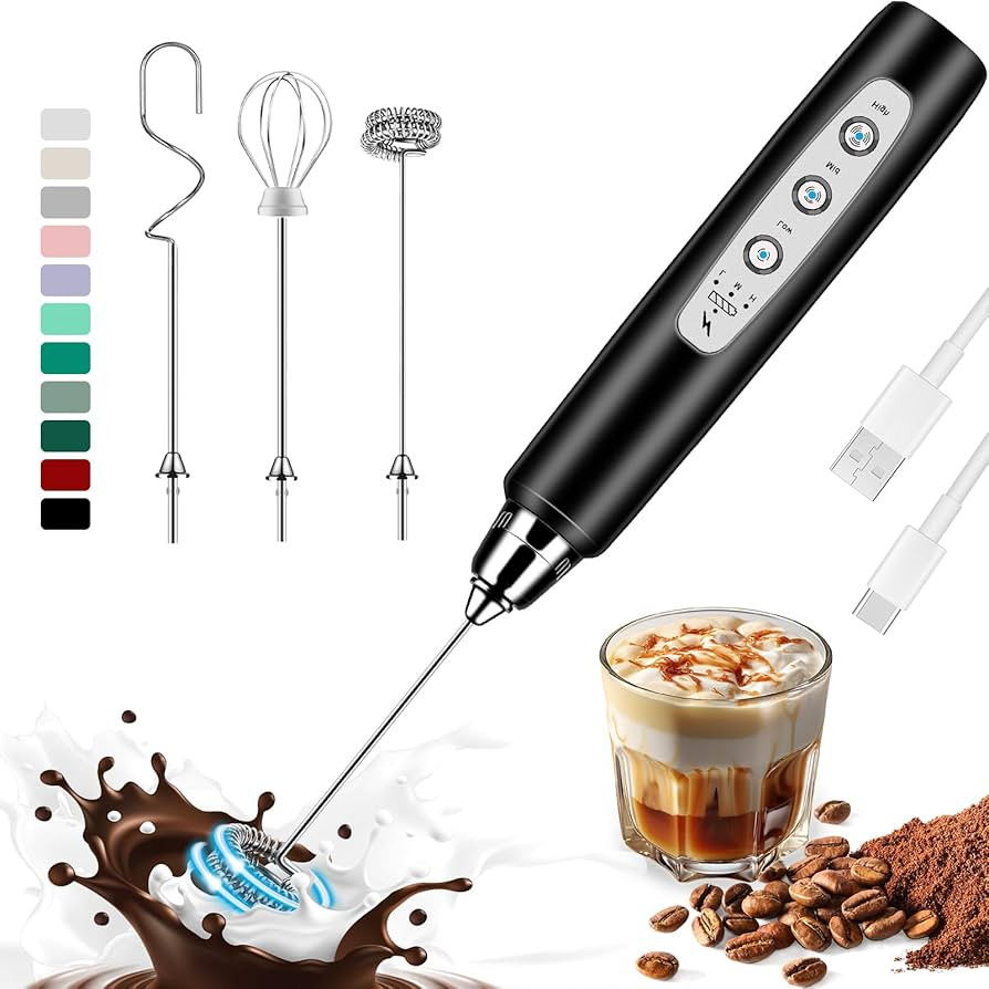 Rechargeable Milk Frother Handheld, Electric Foam Maker Coffee Frother Wand, Detachable With 3 St... | Amazon (US)
