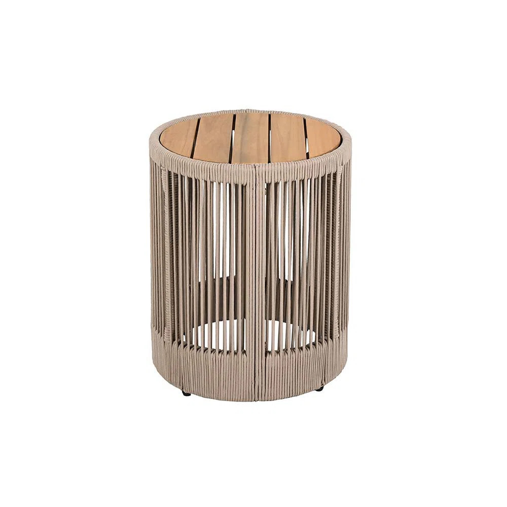 Acacia Wood & Rattan Outdoor Side Table, Rope Beige/Natural Iron | Weather Resistant Patio Furnit... | Wayfair North America