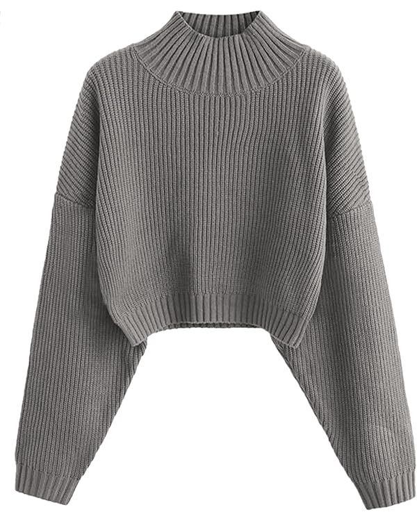 ZAFUL Women's Cropped Turtleneck Sweater Lantern Sleeve Ribbed Knit Pullover Sweater Jumper | Amazon (US)