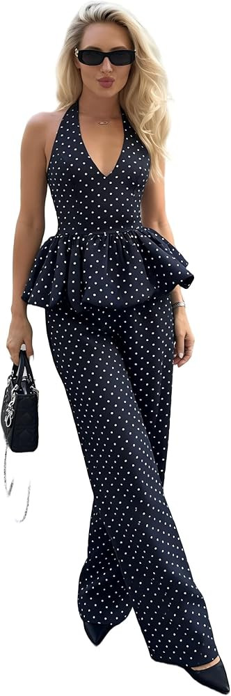 Two Piece Skirt Set for Women Retro Sleeveless Halter Top Long Trousers Polka Dot Matching Summer... | Amazon (US)