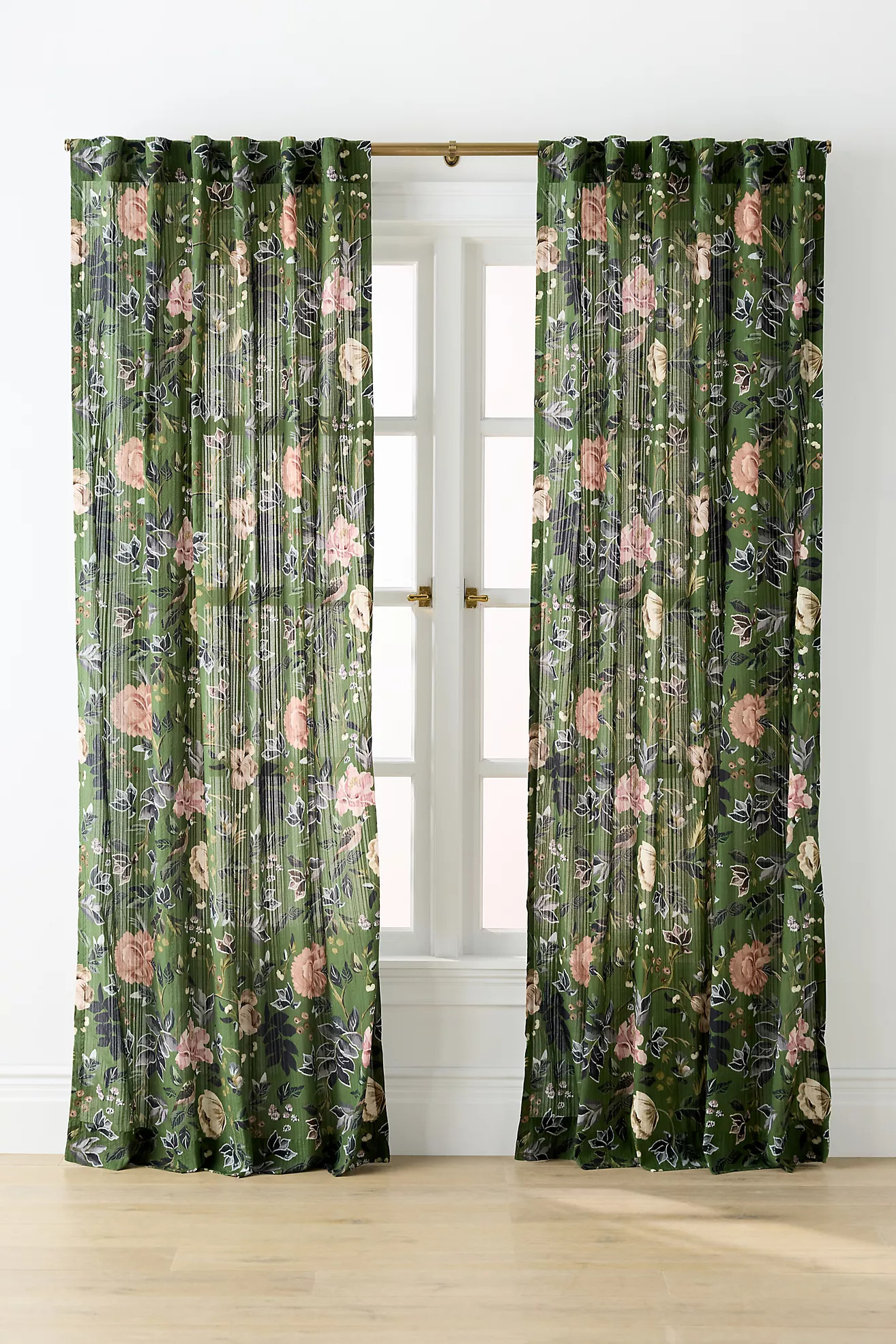 Seren Cotton Sheer Painterly Floral Curtain | Anthropologie (US)