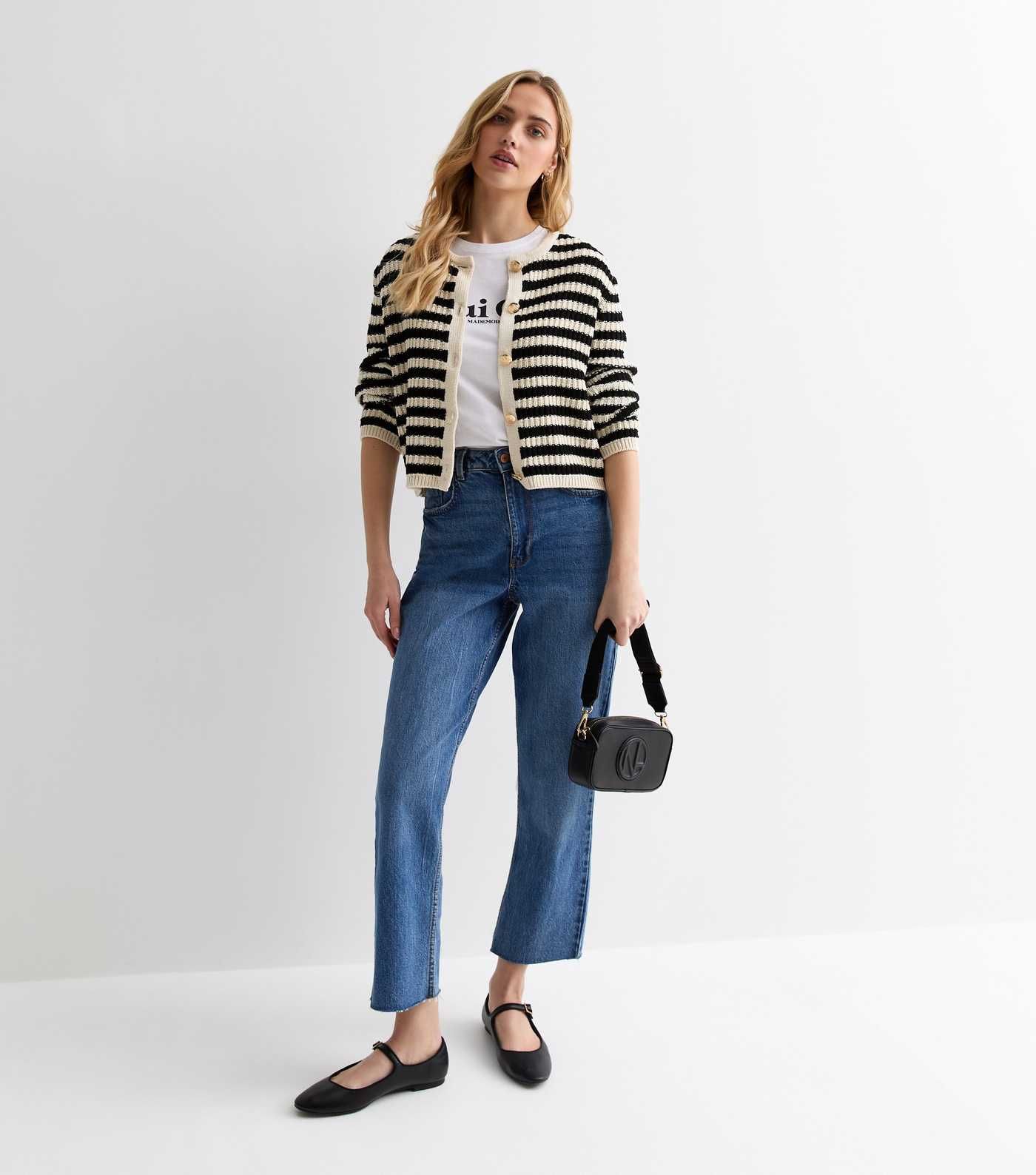 White Stripe Stitch Knit Button Front Cardigan | New Look | New Look (UK)