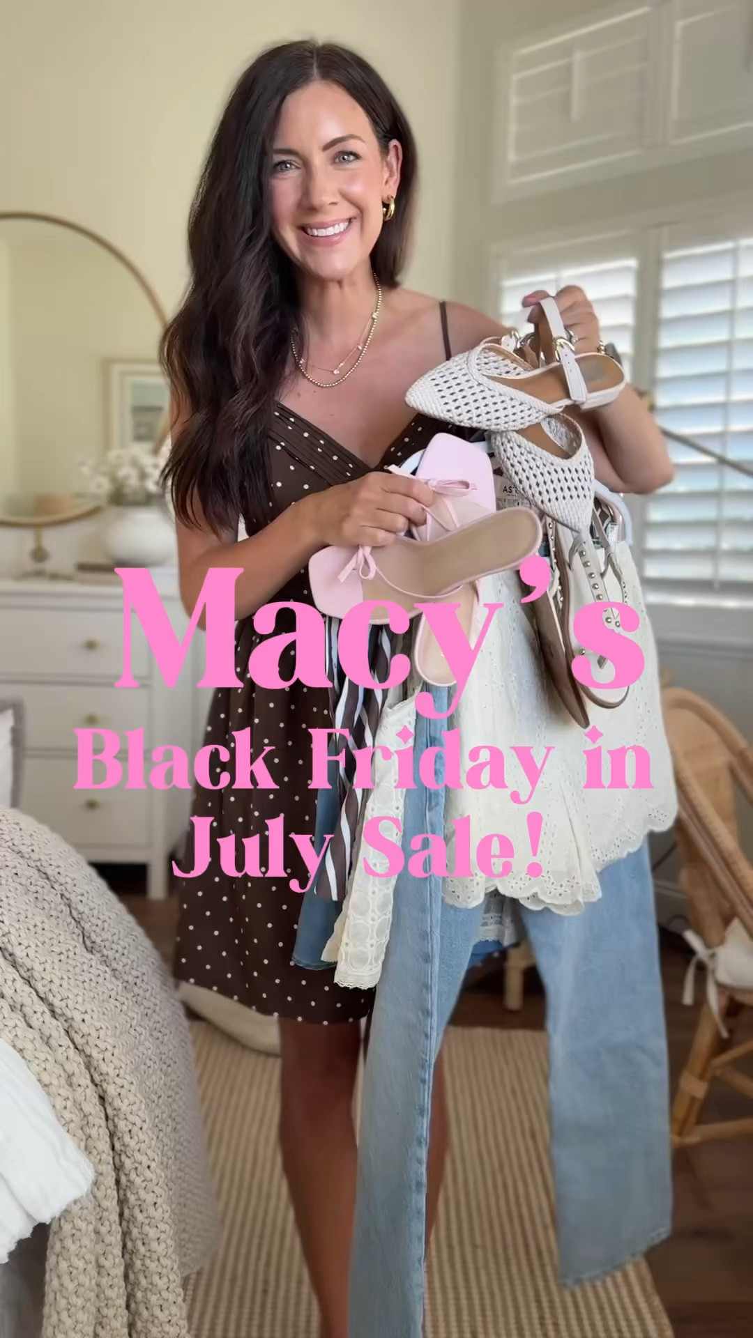 Comment DETAILS to shop✨ @macys Black Friday in July sale happening now! #macyspartner I’m loving these outfits because they will carry you through summer to fall! Up to 40-60% a lot of these items & the others were too cute to pass up!! 
.
.
SIZING-
Chambray top-small
Eyelet shorts-small
Jeans-size 2
Striped Top-small
Dress-medium, should have I grabbed a small
Eyelet top-small
Pink kitten heels-run tts
Sandals -run tts
Mules-run small, size up! 
.
.

#LTKSaleAlert #LTKSeasonal #LTKootd