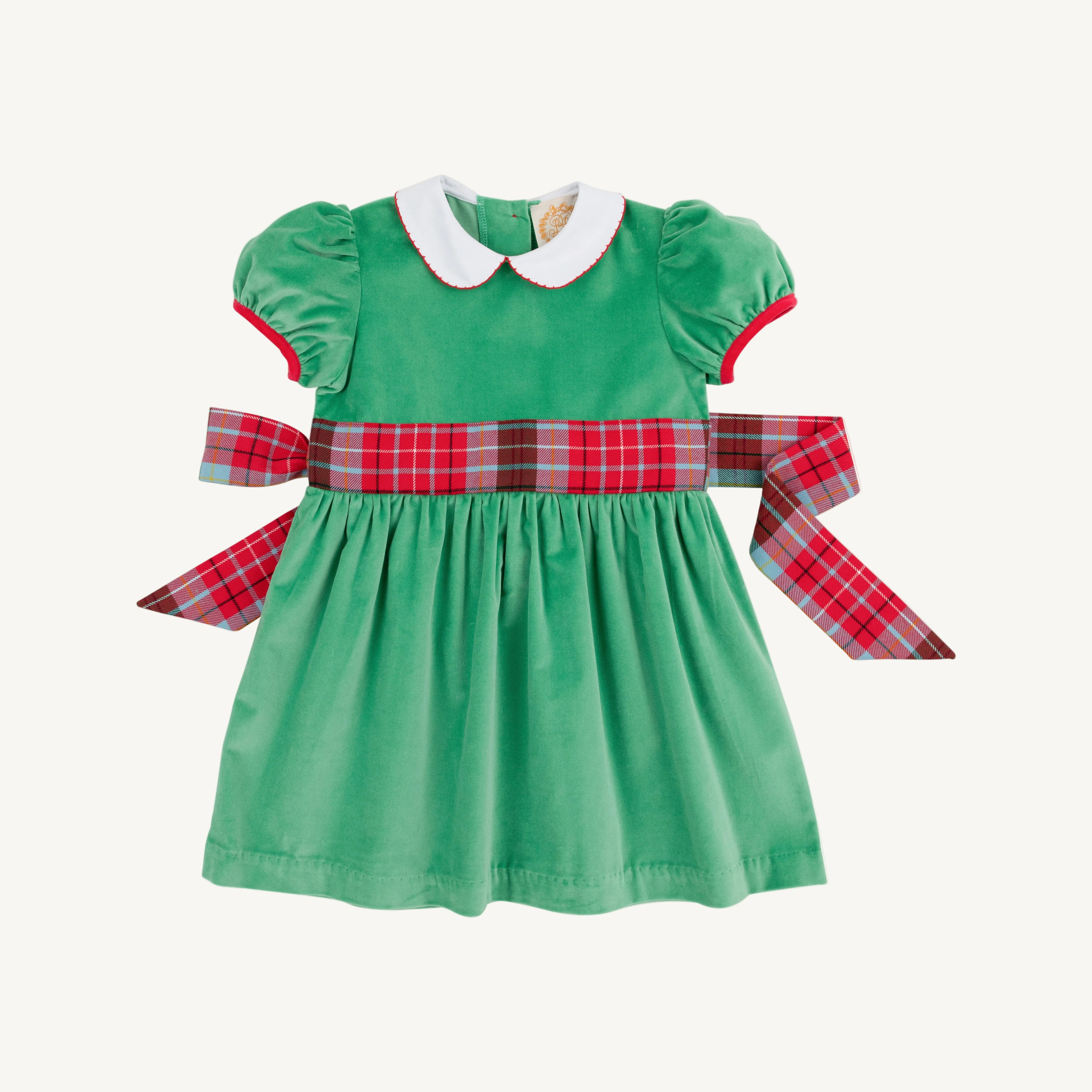 Cindy Lou Sash Dress (Velveteen) - Kiawah Kelly Green with Worth Avenu | The Beaufort Bonnet Company