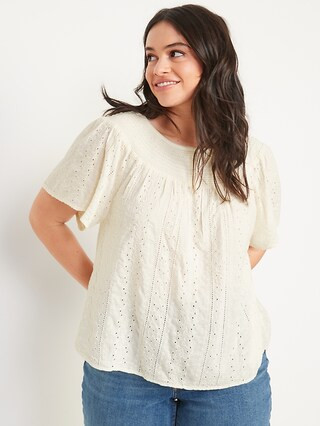 Flutter-Sleeved Smocked Embroidered Swing Blouse for Women | Old Navy (US)