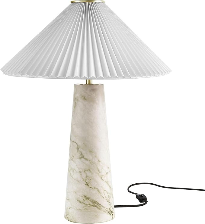 Modway Nera Table Lamp with Marble Pattern in White – Modern Accent Lamp with Pleated Fabric Sh... | Amazon (US)