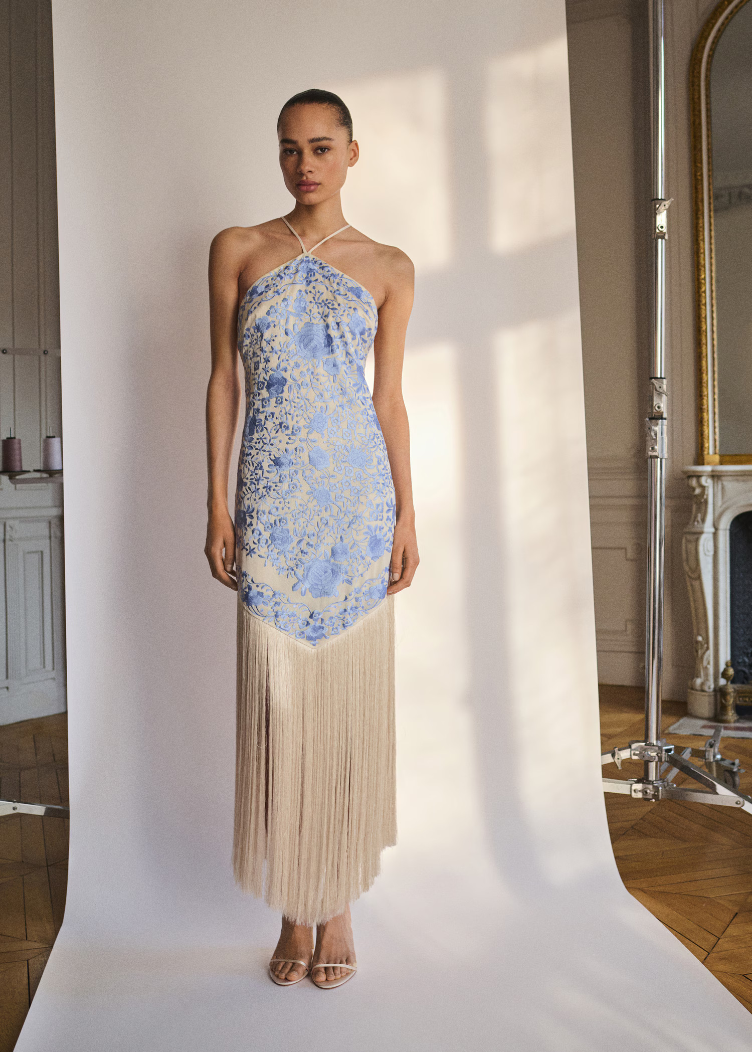 Floral-embroidered dress with fringe detail - Women | MANGO United Kingdom | MANGO (UK)