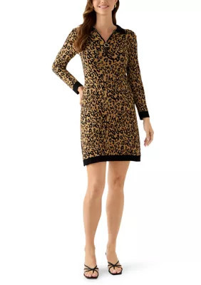 Robbie Bee Women's Collar Neck Zip Up Animal Print Sweater Mini Dress | Belk