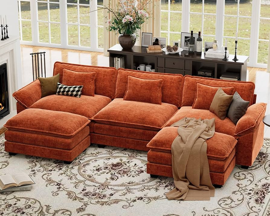 CDCASA 120" Oversized Modular Sectional Sofa, Comfy U-Shaped Cloud Couch w/ 2 Movable Ottoman, 5-... | Amazon (US)