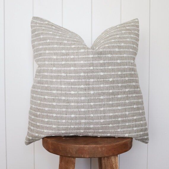 Oatmeal Woven Stripe Linen Check Pillow Cover | Basketweave Beige Ivory | Modern Farmhouse Home D... | Etsy (US)
