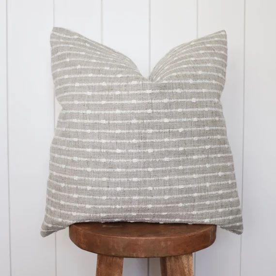 Oatmeal Woven Stripe Linen Check Pillow Cover  Basketweave | Etsy | Etsy (US)