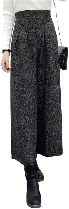 chouyatou Women's Winter High Waist Wide Leg Wool Blend Palazzo Capri Pants Culottes with Pockets | Amazon (US)