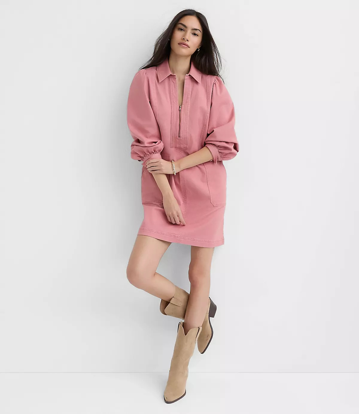 Seamed Zip Mini Pocket Dress | LOFT