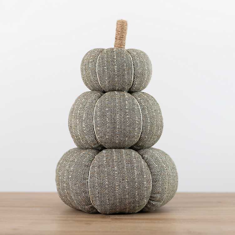 New! Warm Green Stripe Stacked Pumpkin Statue | Kirkland's Home