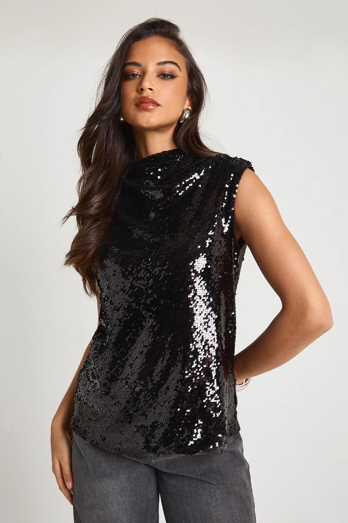 Sequin High Neck Ruched Top | Nasty Gal US