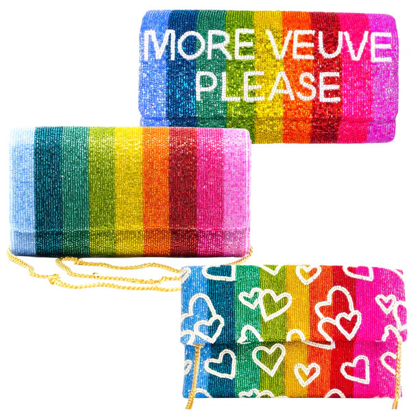 Hand Beaded Metallic Rainbow Veuve Bag with Optional Shoulder Chain | James Ascher