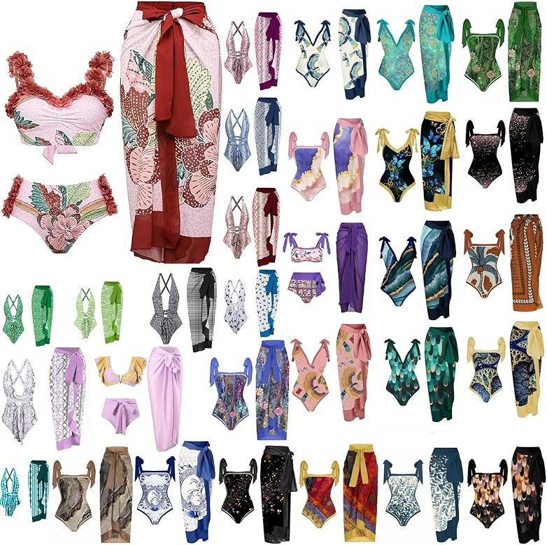 Women Swimwear Two Piece Set Swim Dress + Tops Holiday Print Swimsuit Monokini Bikini Set | Amazon (US)