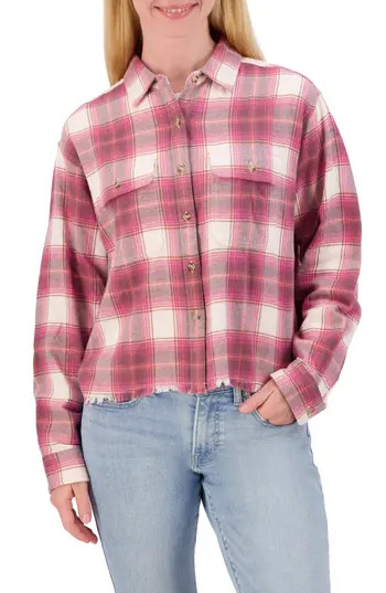 Lucky Brand Plaid Raw Edge Button-Up Flannel Shirt in Pink Plaid at Nordstrom Rack, Size Medium | Nordstrom Rack