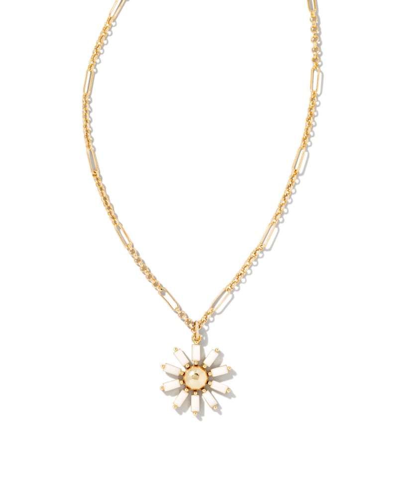 Madison Daisy Gold Short Pendant Necklace in White Opaque Glass | Kendra Scott