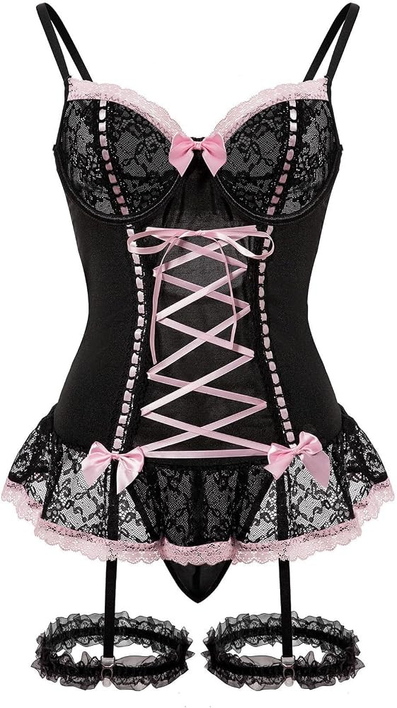 Sexy corsé de malla con volantes y cordones con aros transparente, liguero, babydoll conjunto de... | Amazon (US)