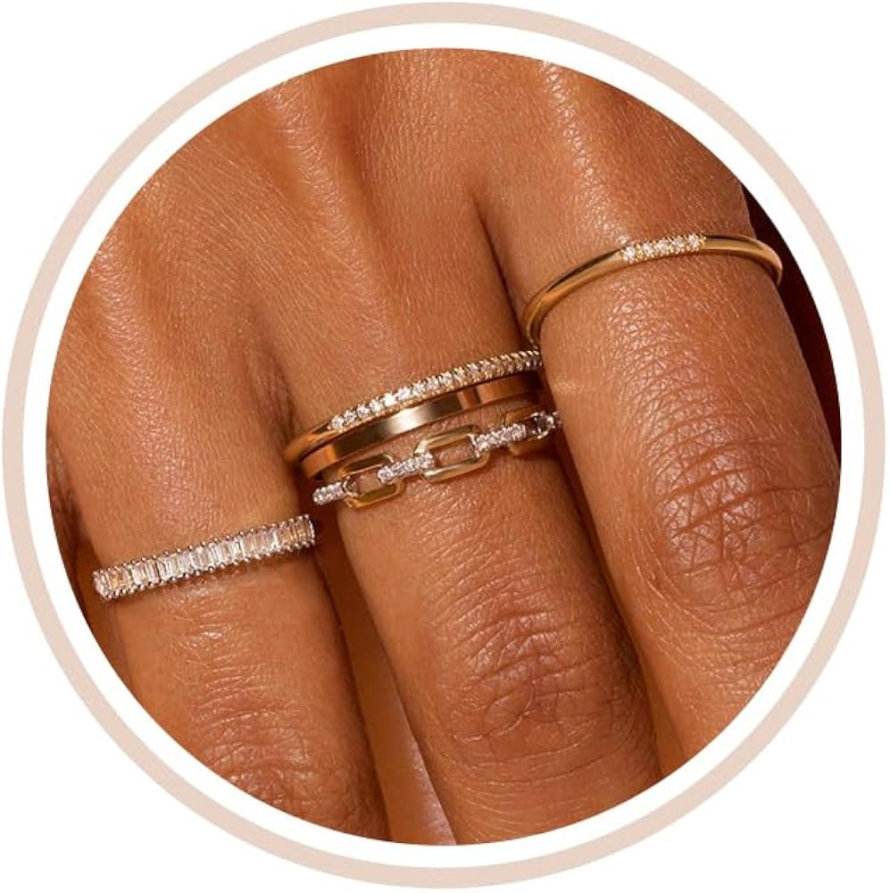 Honsny Stackable Gold Rings for Women Set Dainty 18K Gold Plated Cubic Zirconia Thumb Rings Thin ... | Amazon (US)