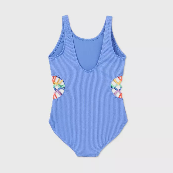 Girls' Cut-Out Ribbed One Piece Swimsuit - art class™ Blue | Target