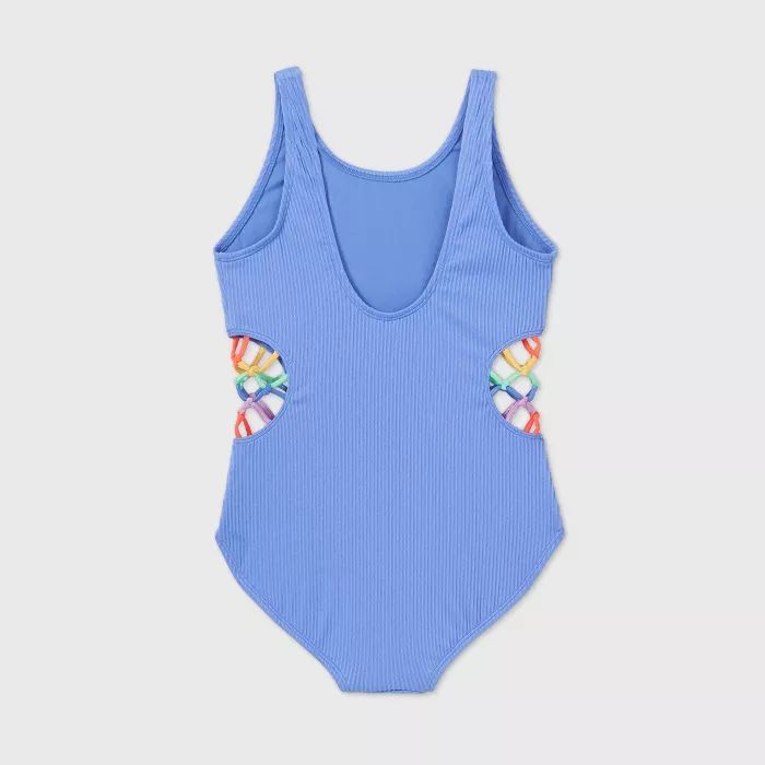 Girls' Cut-Out Ribbed One Piece Swimsuit - art class™ Blue | Target