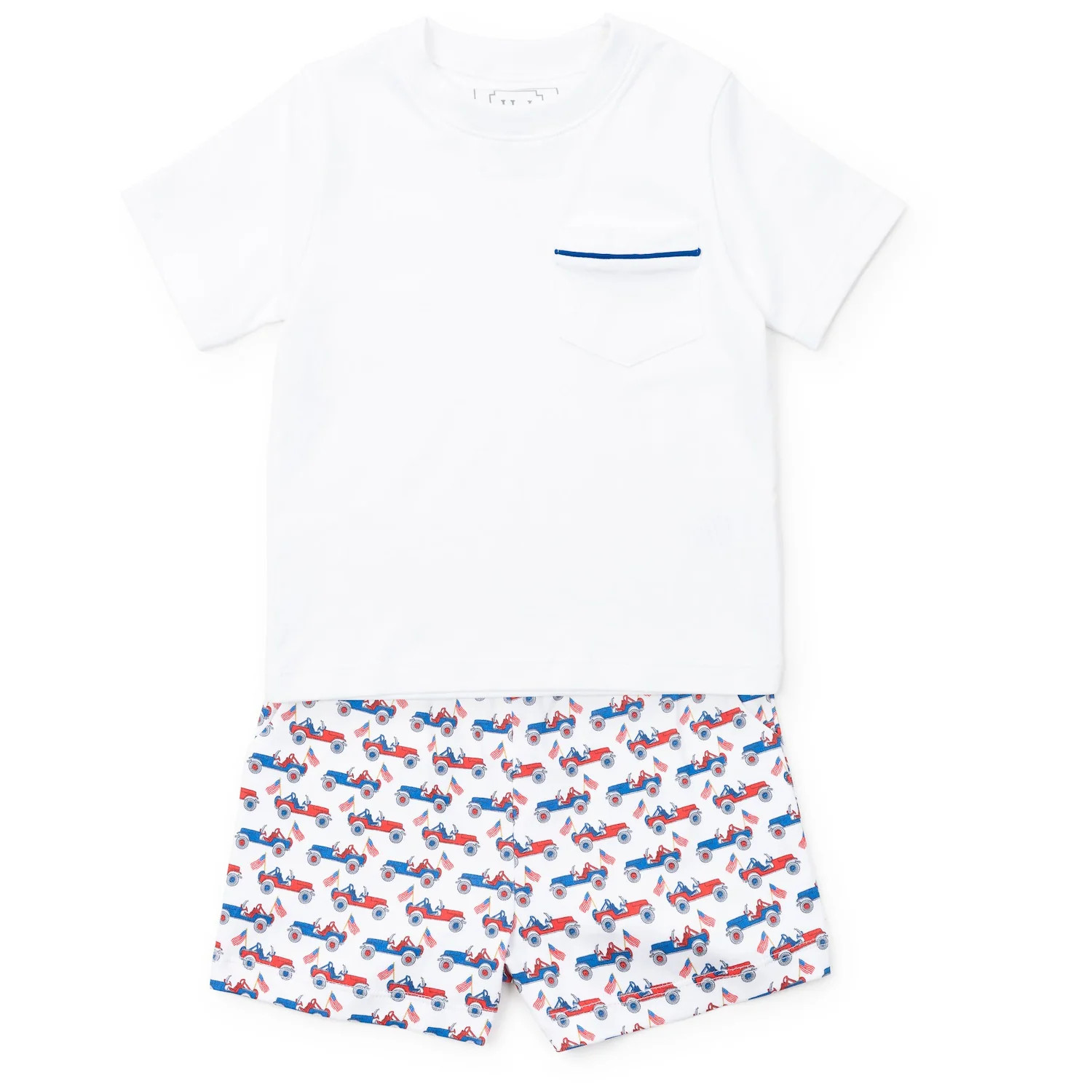 Lila and Hayes Walker Boys' Short Set - Patriotic Jeeps | JoJo Mommy