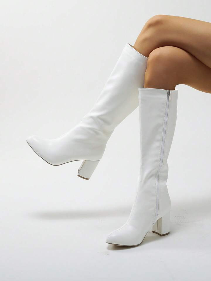 Women's Fashionable & Classic Minimalist Side Zipper Chunky Heel Boots | SHEIN