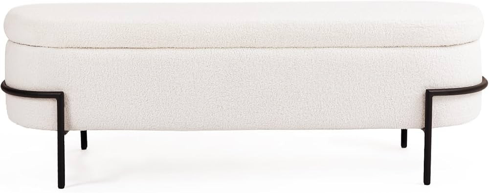 White Storage Ottoman Bench with Metal Stand, Upholstered Sherpa Stool with Large Storage Space, ... | Amazon (US)