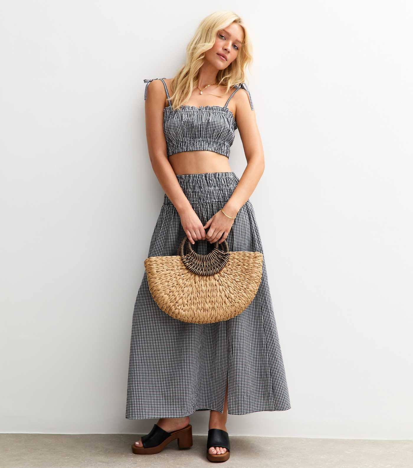 Black Gingham Check Slit Hem Maxi Skirt | New Look | New Look (UK)